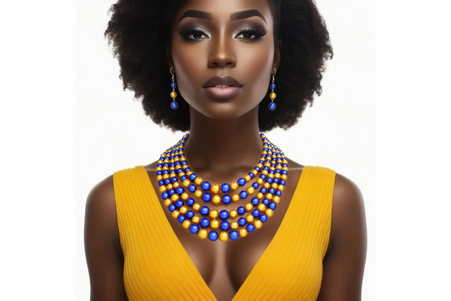 SGRHO Alternating Blue Gold Pearl 5 Strand Set