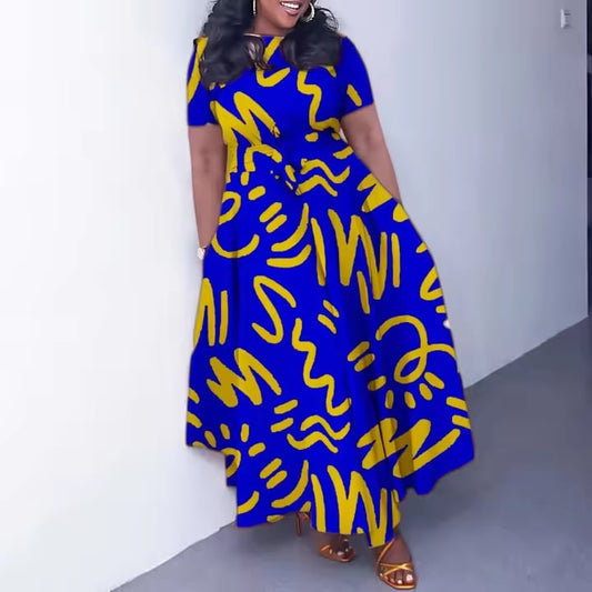Sigma Gamma Rho Graffitti Dress Blue and Gold