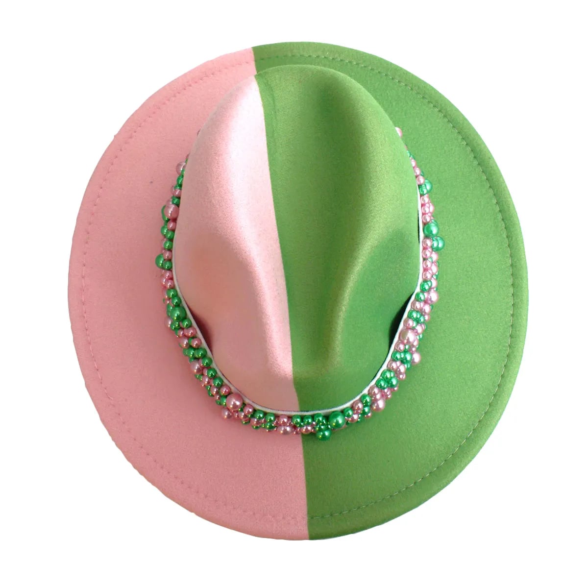 Pink Green Fedora Pearl Hat for Women