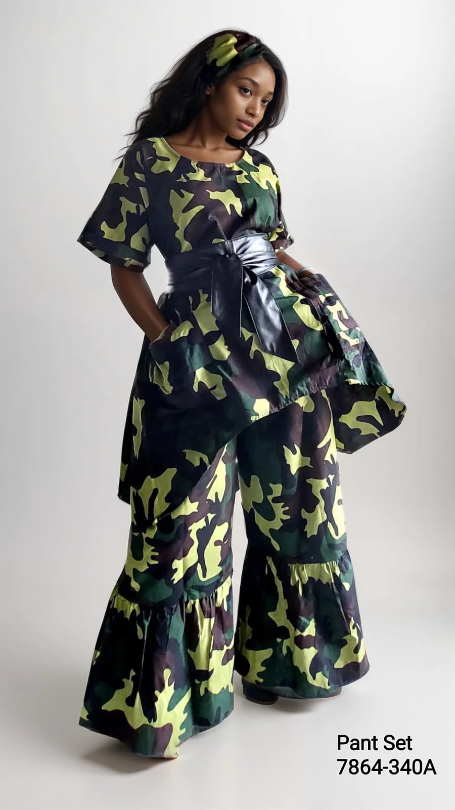 Woman Pant & Blouse Camouflage Belt sold separately