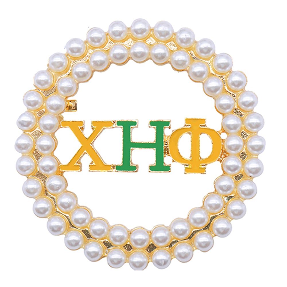 Sorority Chi Eta Phi Symbol Green Yellow Enameled Fashion Greek XHO Soror Jewelry Pearl Brooch Pin