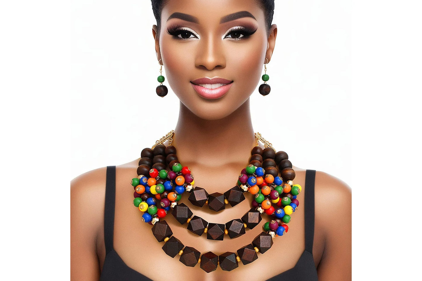 Necklace Wooden Cluster Bead Striking Set Women