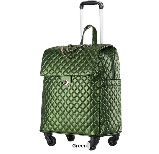 20-Inch Argyle Carry-On Spinner: Spacious, Stylish Soft Shell Trolley Bag with Zip Closure