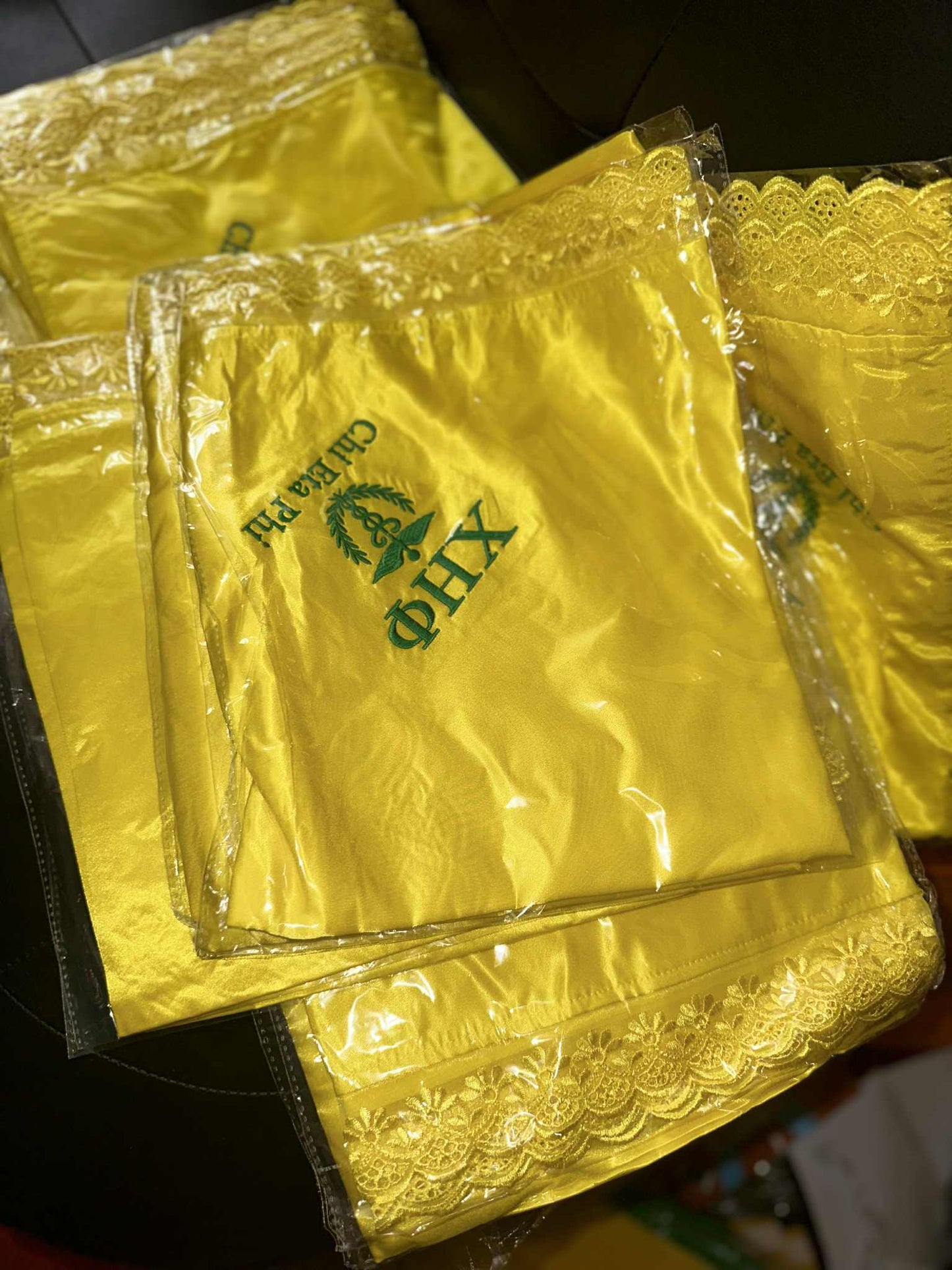 Chi Eta Phi High Quality Embroidery Lap Cloth/ Lap Scarf Yellow