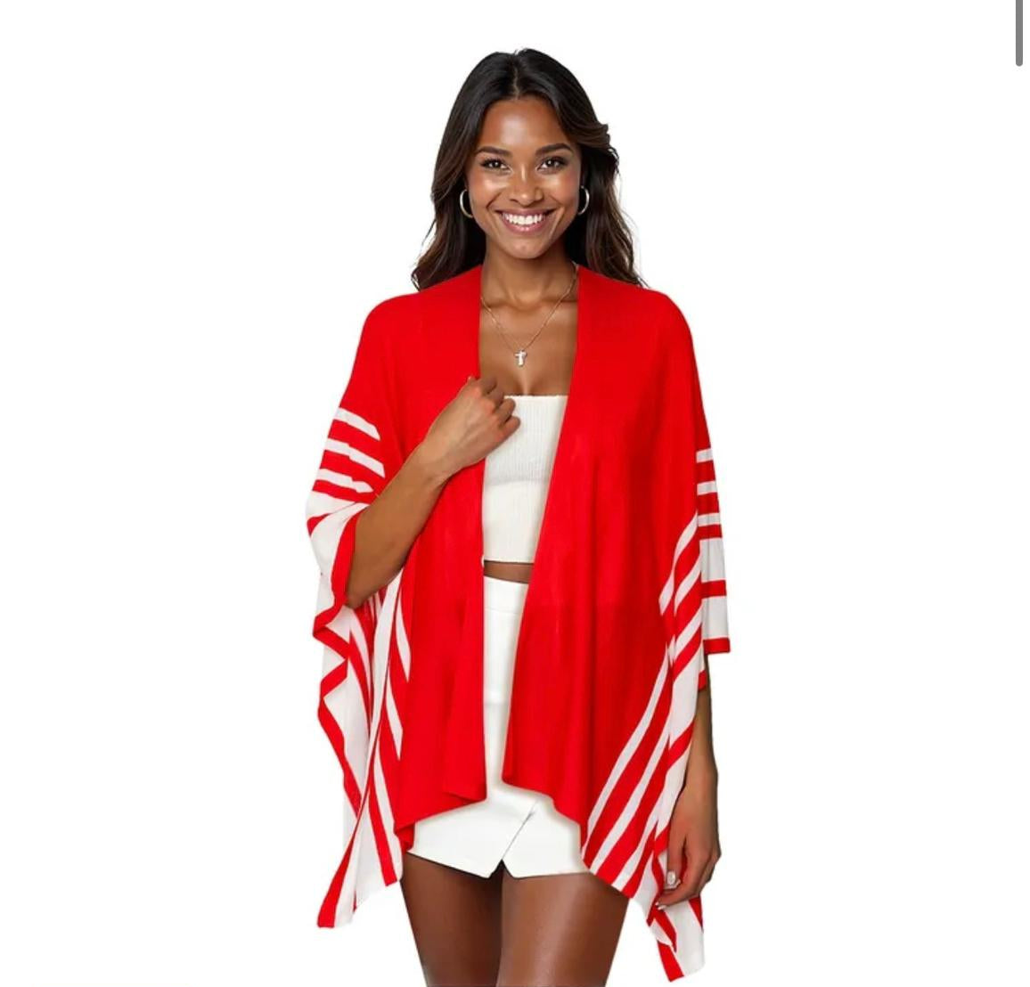Red And White Ruana Stripe for Women