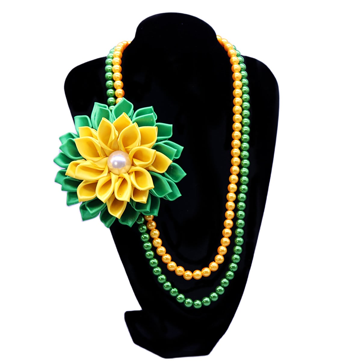 Sorority Chi Eta Phi Inspirational Green and Yellow Tone Statement Long Pearl Chain Making Women Flower XHO Necklace Jewelry