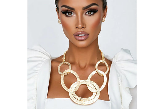 Bib Modernist Chunky Gold Oval Rings Necklace