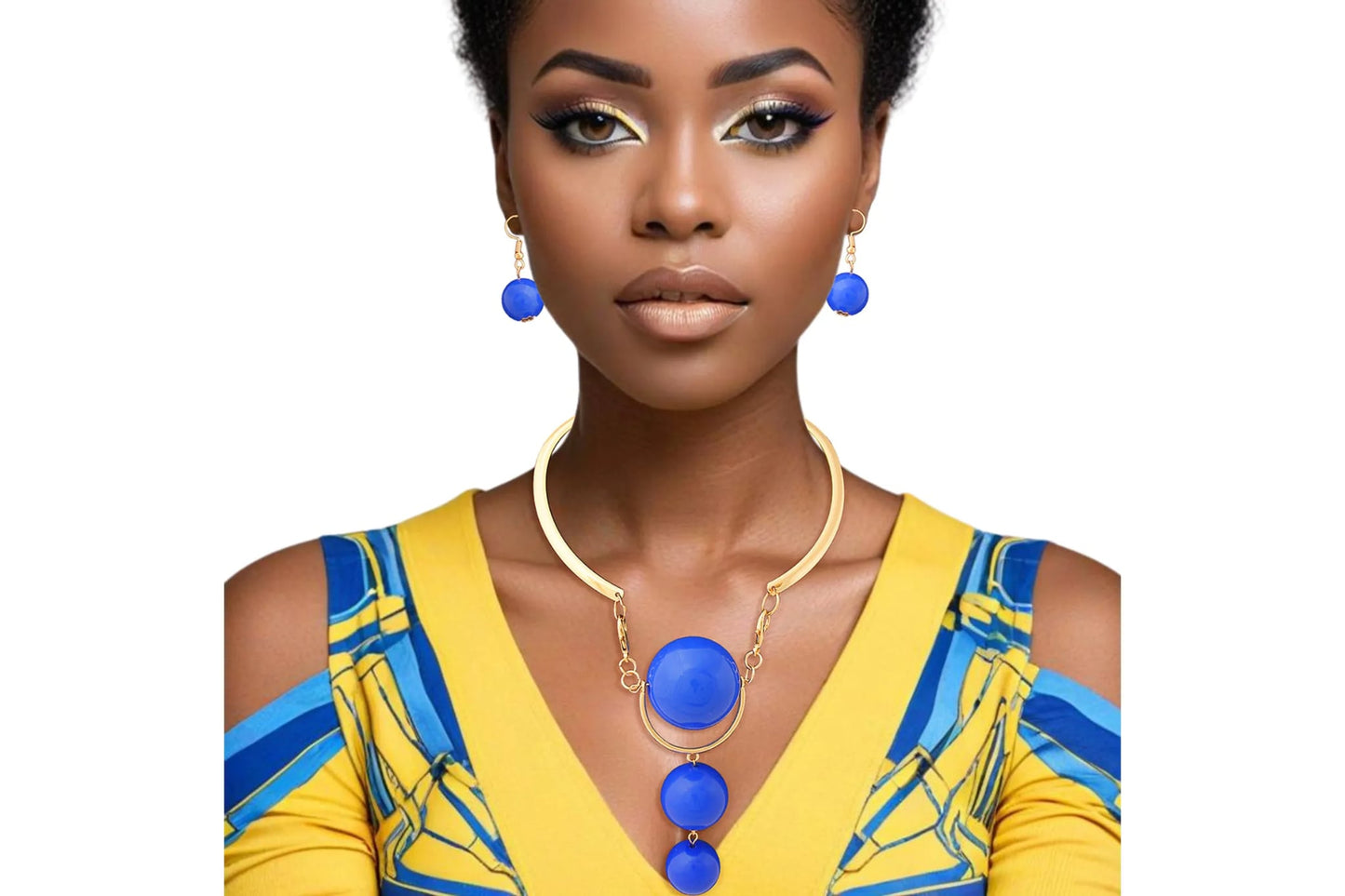 Choker Blue Ball Drop Rigid Collar for Women