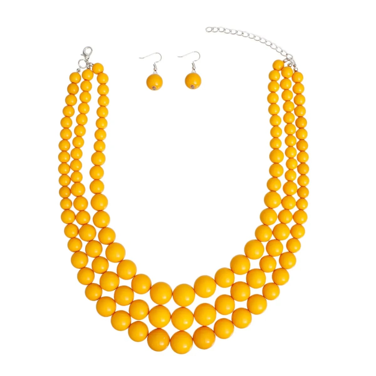 Bead Necklace Yellow /Gold -Mustard 3 Layer Set for Women