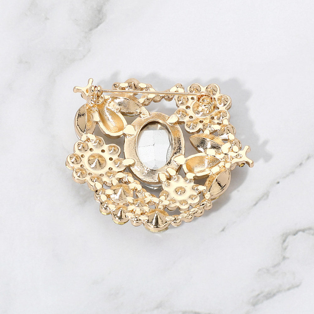 Honey Bee Flower Stone Cluster Pin Brooch