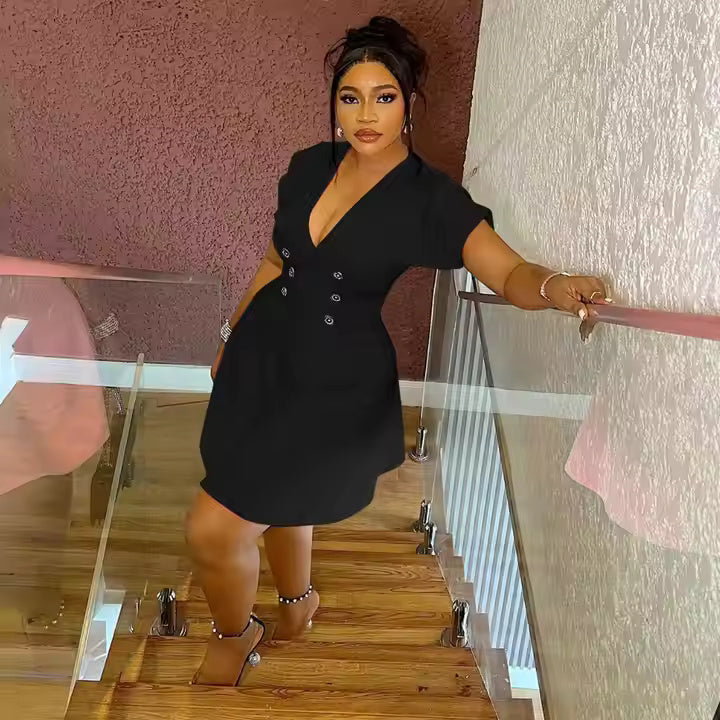 2025 New Ladies Slim Knee-Length V-Neck Dress Breathable Office Girl Skirt Plus Size Casual Summer Midi Dress