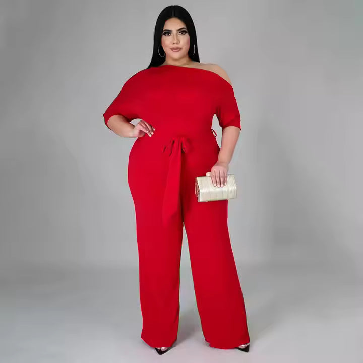 Women Elegant Jumpsuit Black Short Sleeve Jumpsuit Tie Straight Trousers One Piece Short Sleeve Solid Plus Size Jumpsuit