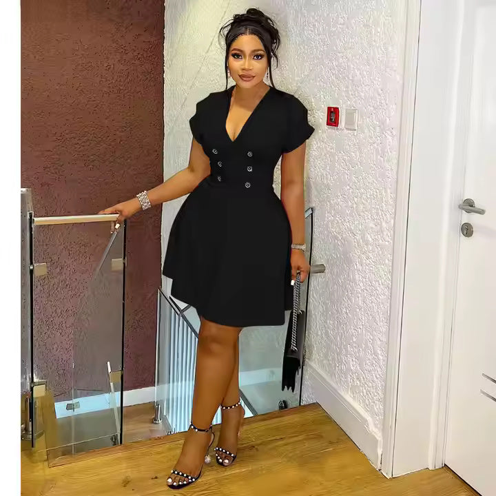 2025 New Ladies Slim Knee-Length V-Neck Dress Breathable Office Girl Skirt Plus Size Casual Summer Midi Dress