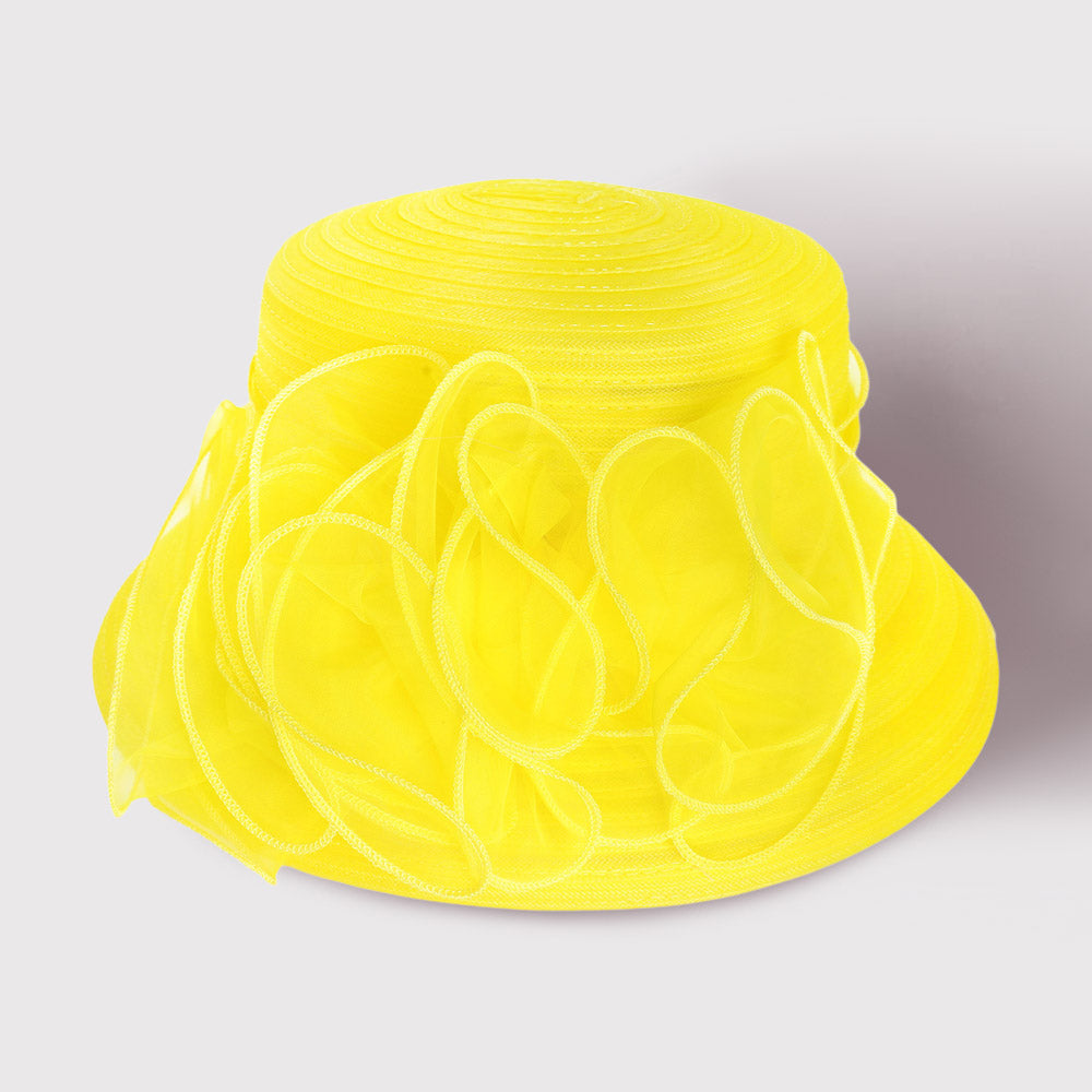 Yellow Mesh Flower Accented Dressy Hat