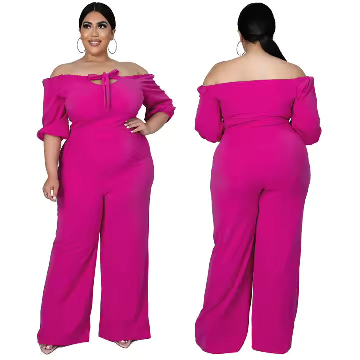 New 2025 Products Solid Color Plus Size Women's Clothing One-shoulder Sexy Tube Top Jumpsuit