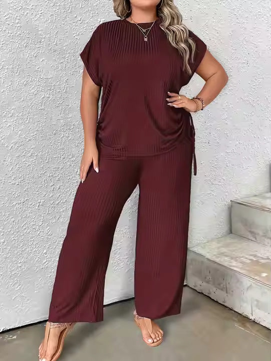 Trending Products Summer Fashion Casual Solid Color Plus Size Irregular Wide Leg Pants Two Piece Set
