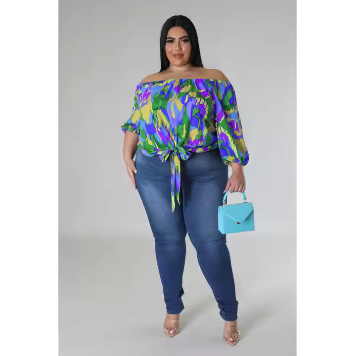 Trending Products New Arrivals Hot Sale Summer Casual Loose Strapless Fat Lady Print Top