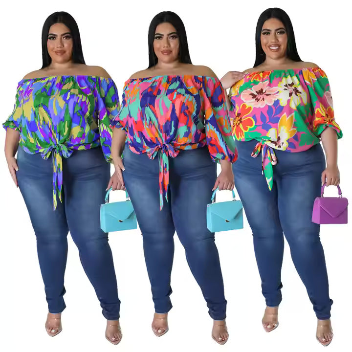 Trending Products New Arrivals Hot Sale Summer Casual Loose Strapless Fat Lady Print Top