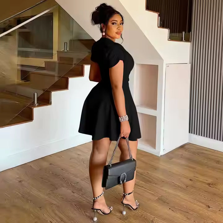 2025 New Ladies Slim Knee-Length V-Neck Dress Breathable Office Girl Skirt Plus Size Casual Summer Midi Dress