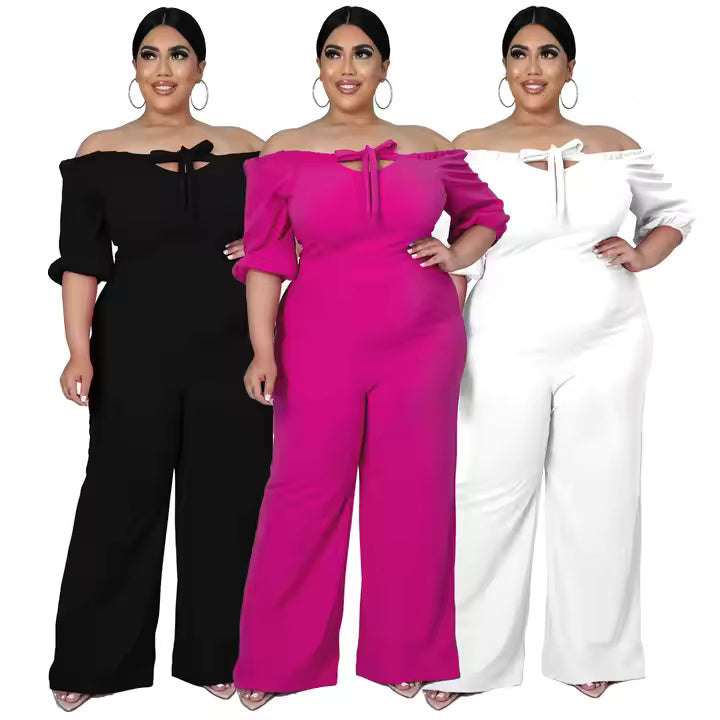 New 2025 Products Solid Color Plus Size Women's Clothing One-shoulder Sexy Tube Top Jumpsuit