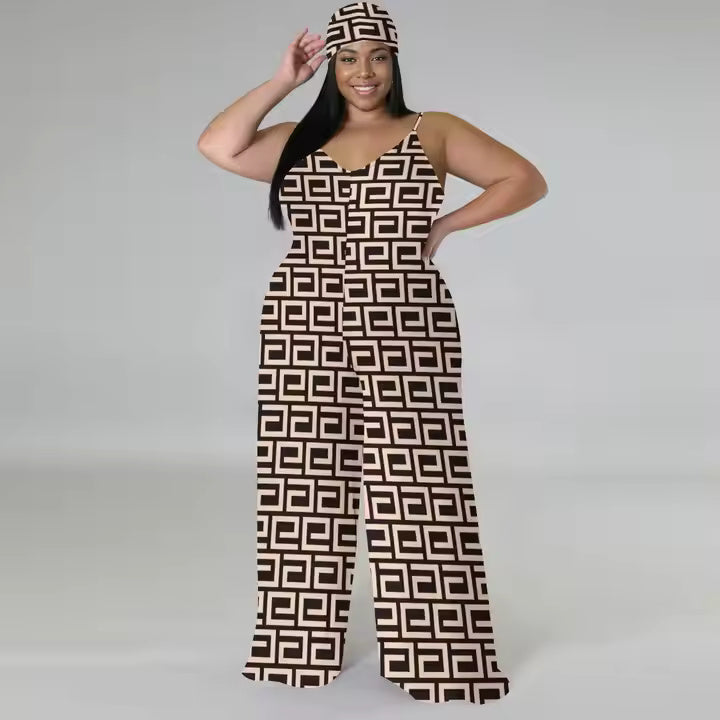 2025 Popular Products Wholesale Plus Size Women's Plaid Pattern Sleeveless Wide Leg Mopping Rompers Women Jumpsuit
