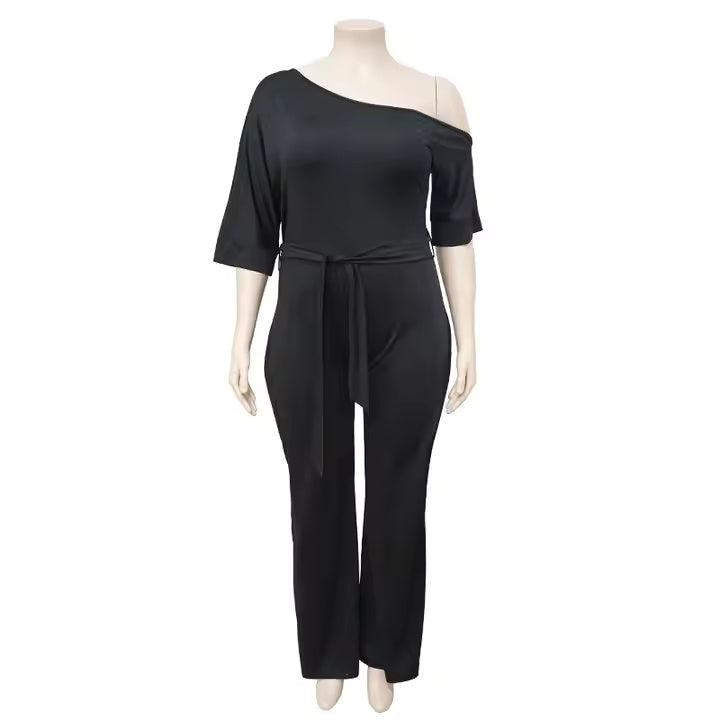 Women Elegant Jumpsuit Black Short Sleeve Jumpsuit Tie Straight Trousers One Piece Short Sleeve Solid Plus Size Jumpsuit