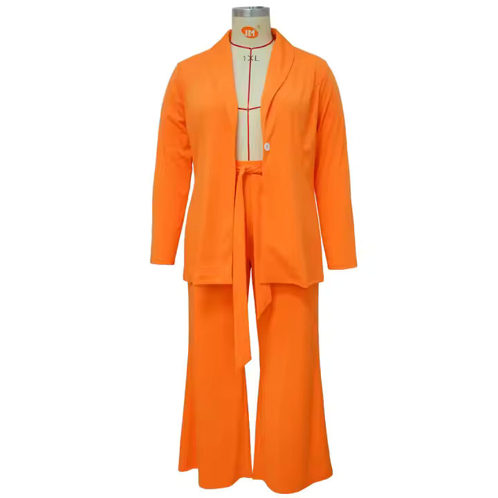 2025 Women Clothes Plus Size Women's Clothing Solid Color Button Sling Coat Trousers 2 Piece Sets