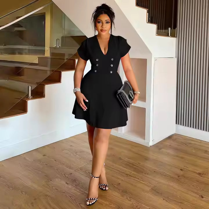 2025 New Ladies Slim Knee-Length V-Neck Dress Breathable Office Girl Skirt Plus Size Casual Summer Midi Dress