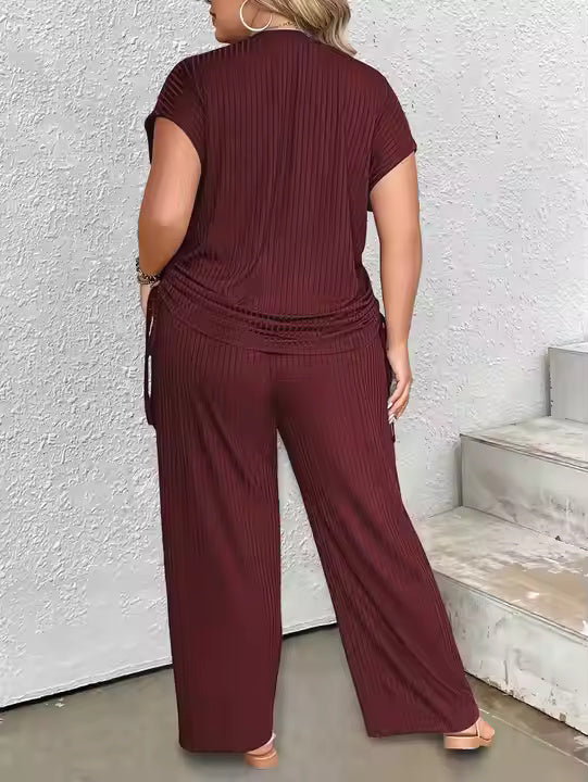 Trending Products Summer Fashion Casual Solid Color Plus Size Irregular Wide Leg Pants Two Piece Set