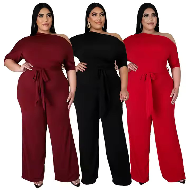 Women Elegant Jumpsuit Black Short Sleeve Jumpsuit Tie Straight Trousers One Piece Short Sleeve Solid Plus Size Jumpsuit