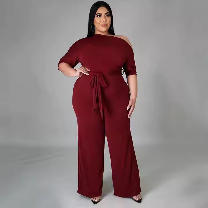 Women Elegant Jumpsuit Black Short Sleeve Jumpsuit Tie Straight Trousers One Piece Short Sleeve Solid Plus Size Jumpsuit