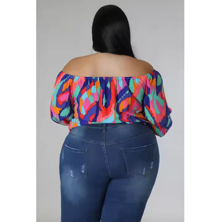 Trending Products New Arrivals Hot Sale Summer Casual Loose Strapless Fat Lady Print Top