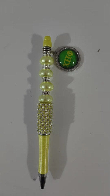 Style 1 XHP Popular Yellow Greek  Chi Eta Phi Symbol Metal Pendant Crystal Beads Women's Ballpoint Pen Office Supplies