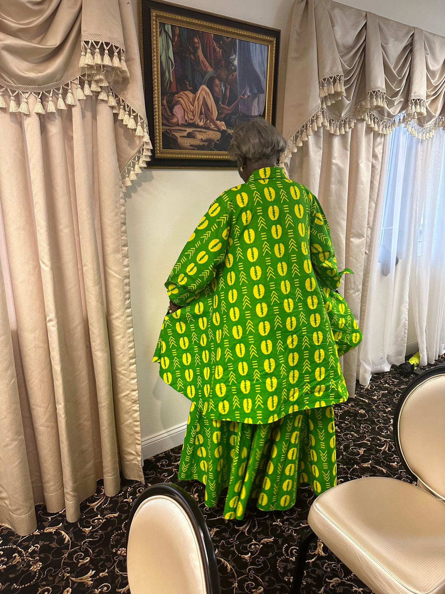 Chi Eta Phi Short Dress / Blouse Poncho African Fabric Fits up to Bust 56