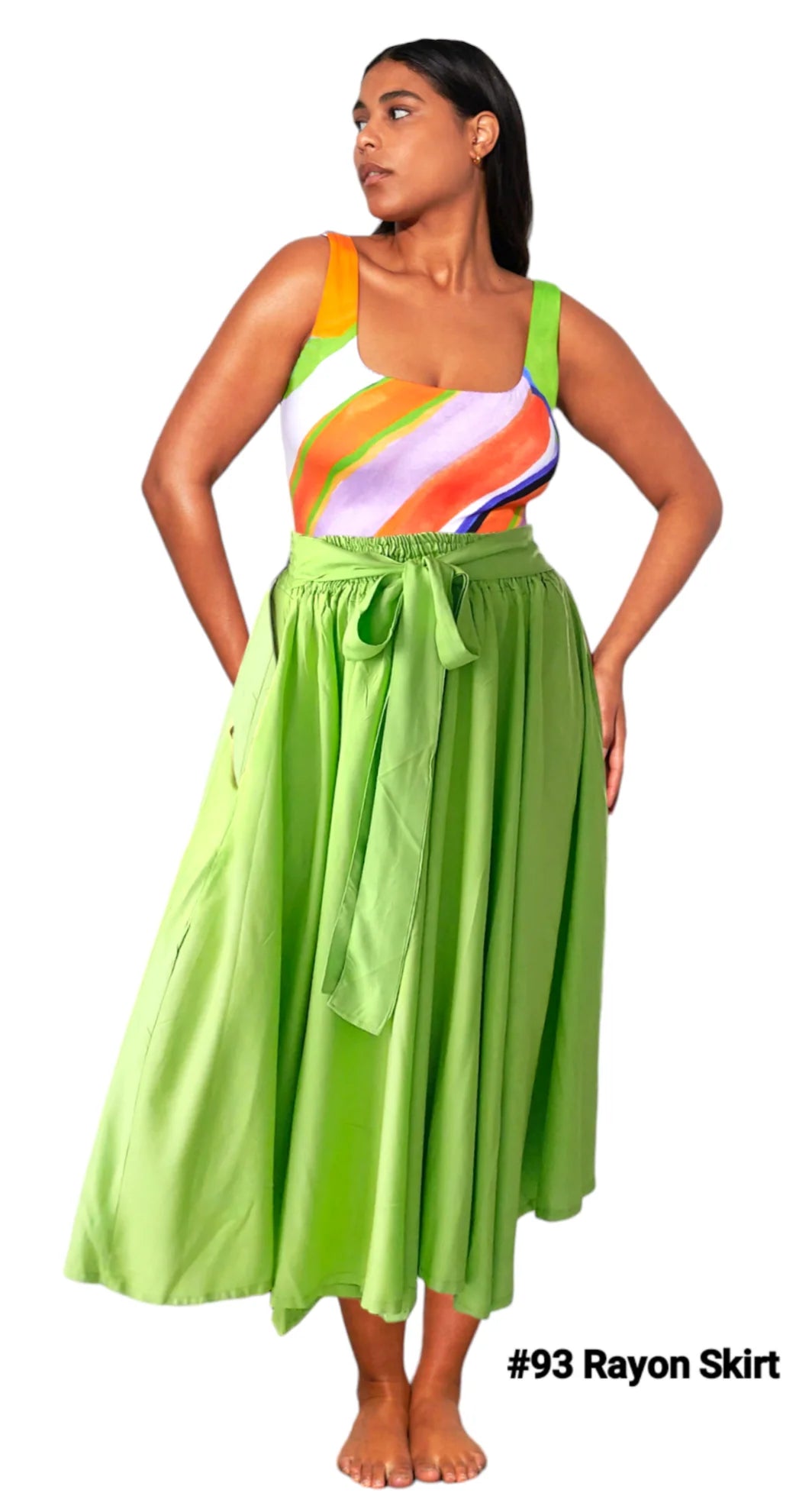 Mid Length Rayon Skirt - Lime Green