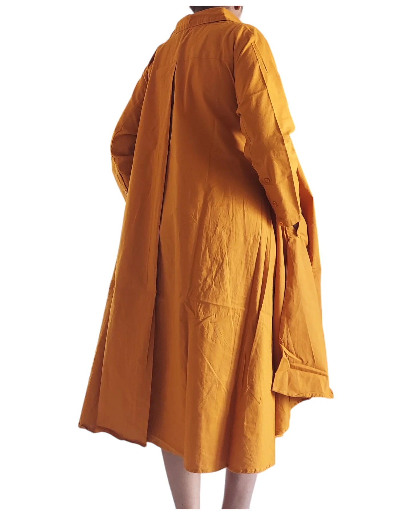 Cotton Swing Dress-Mustard