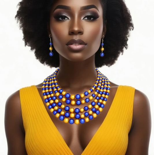 SGRHO Alternating Blue Gold Pearl 5 Strand Set