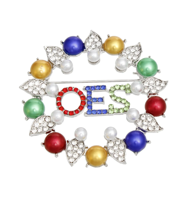 OES Sorority Pearl and Rhinestone Leaf Brooch Pin