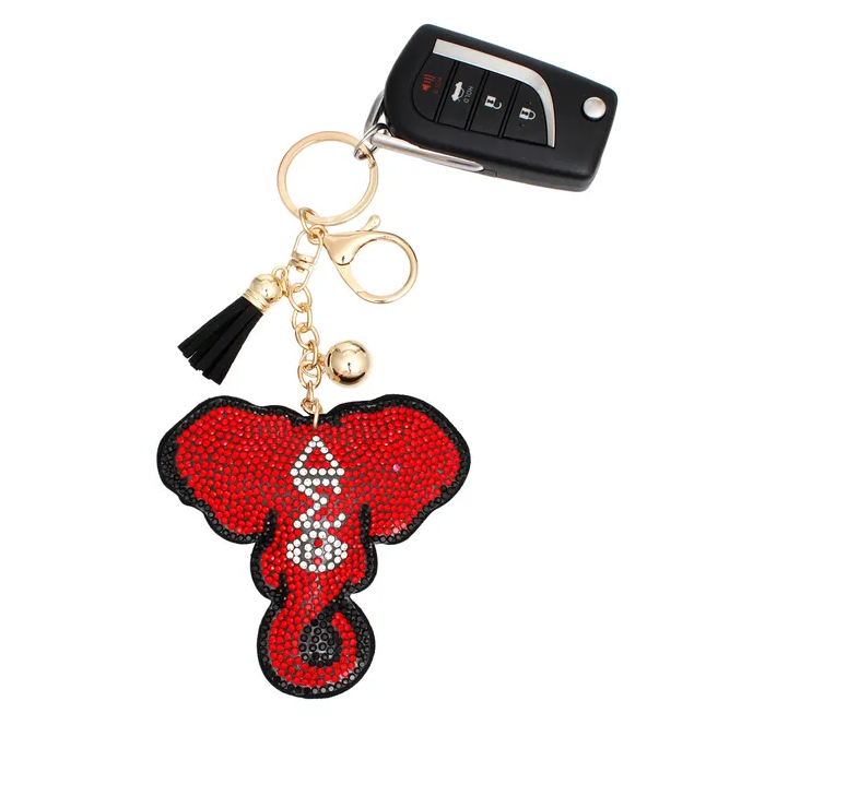 DST Sorority Elephant Head Red Padded Keychain