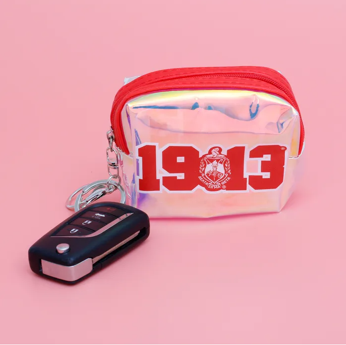 DST Sorority Iridescent Zipper Pouch Keychain Clip