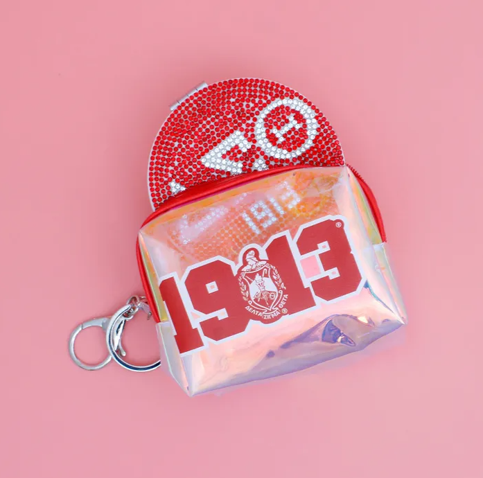 DST Sorority Iridescent Zipper Pouch Keychain Clip