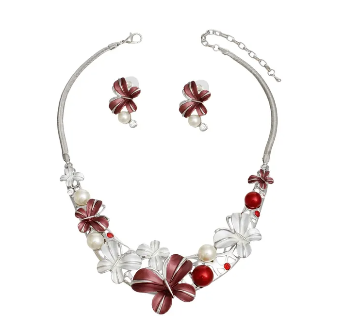 Collar Refined Red White Butterfly DST Necklace