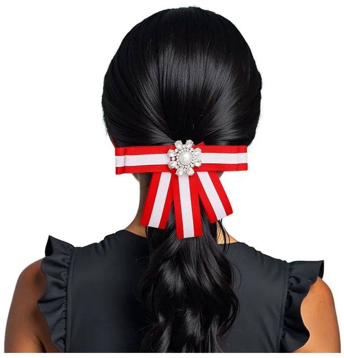 DST Sorority Red White Bow Tie Style Brooch