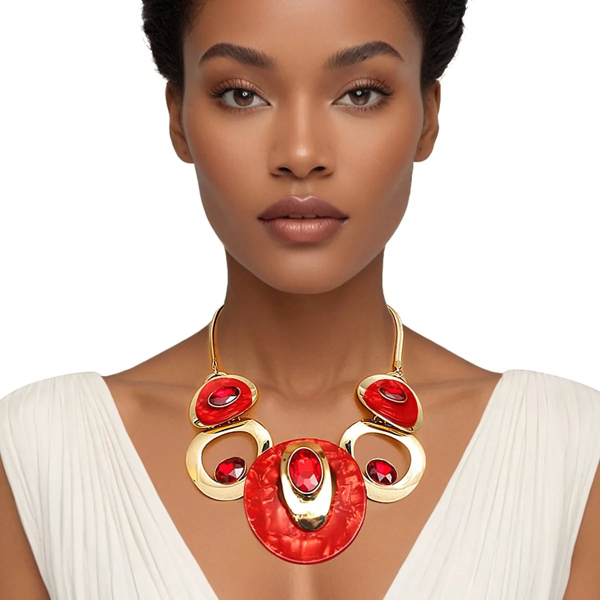 The Scarlet Glamour: Gold & Red Circular Bib Necklace