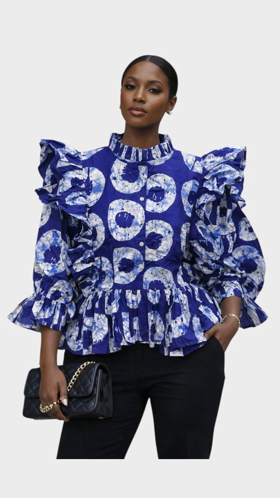 Peplum Blouse / African Print Blue
