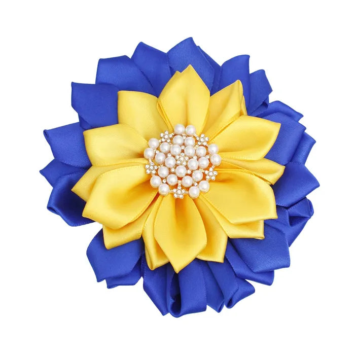 Blue Yellow Flower Pearl Brooch
