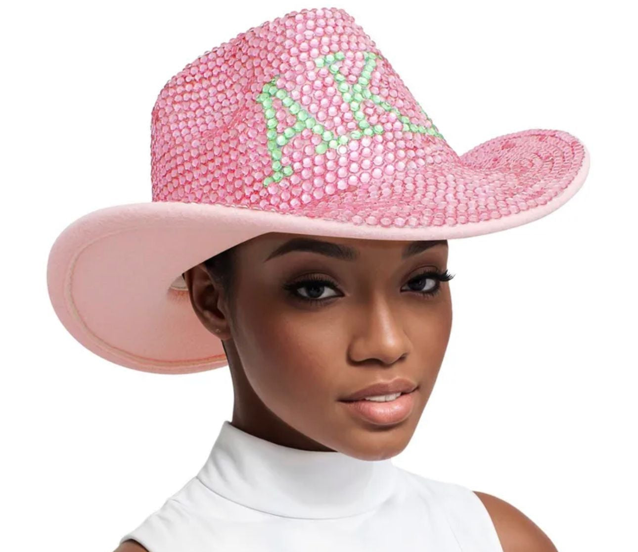 Pink Green Rhinestone Fedora Hat for Women
