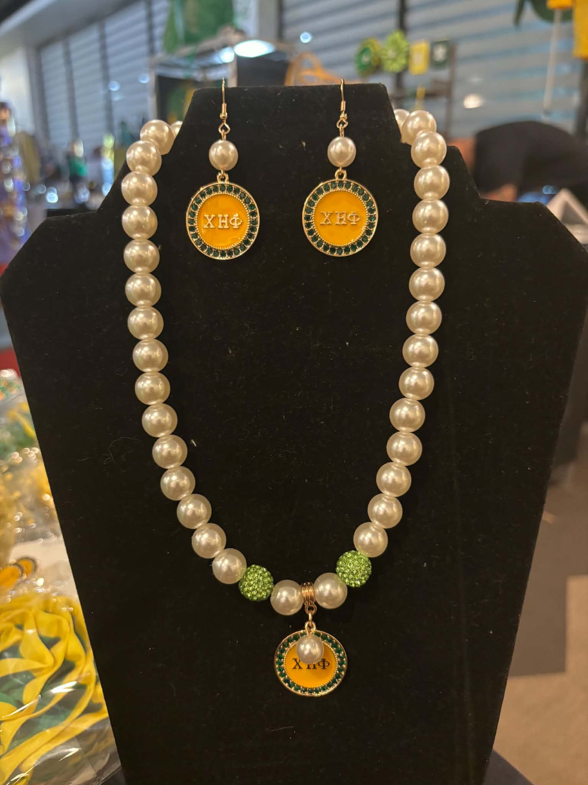 Chi Eta Phi Pearl and Bling Necklace Set Earrings Included