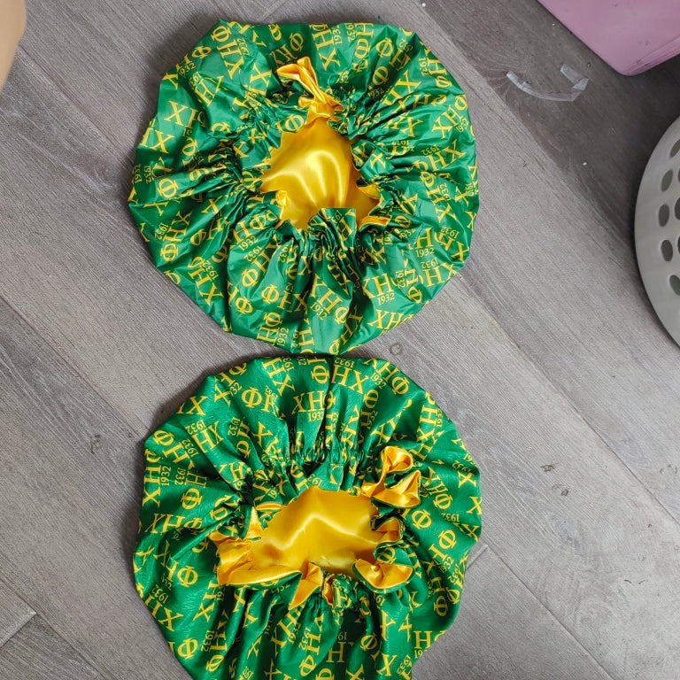 Chi Eta Phi High Quality Lined Large Silk Hair Bonnet Yellow-Green