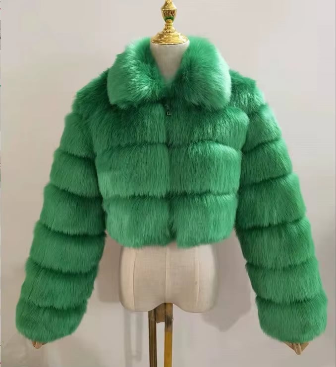 Green Faux Fur Cropped Coat-